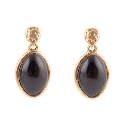 Black Onyx Hammered Post Drop Golden Earrings Barse Jewelry