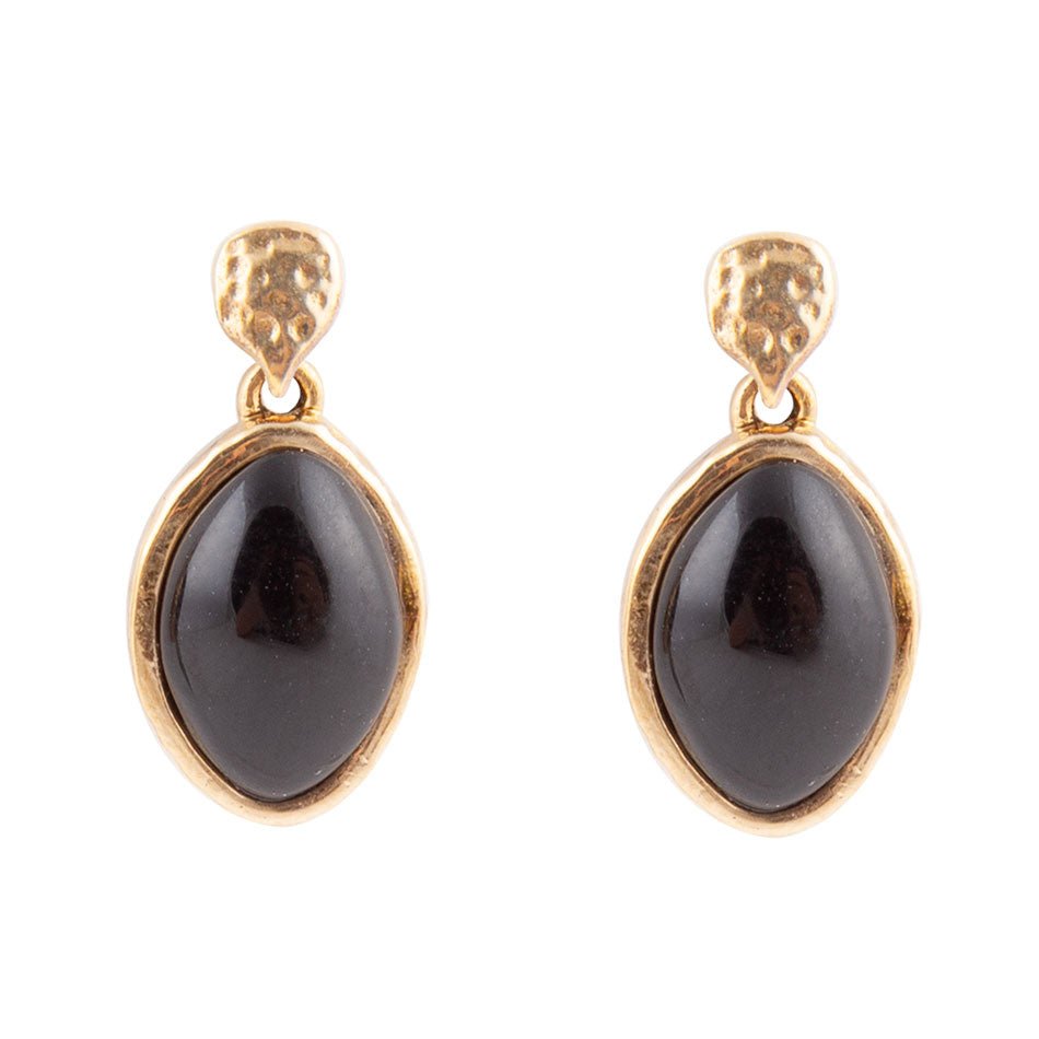 Black Onyx Hammered Post Drop Golden Earrings Barse Jewelry