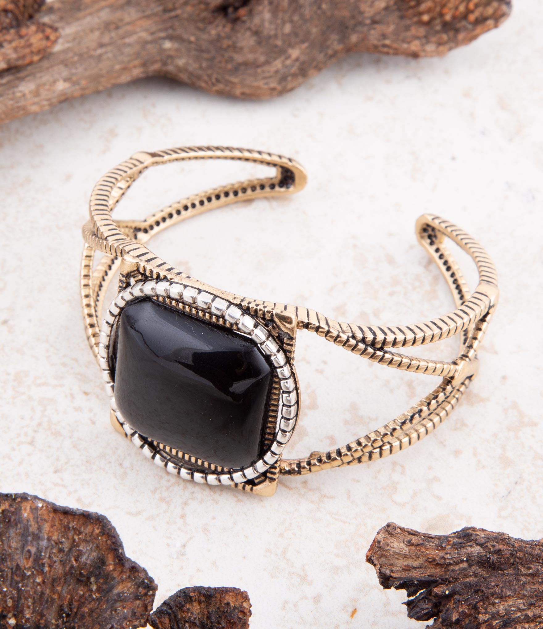 Onyx Mixed Metal Golden Cuff Bracelet Barse Jewelry