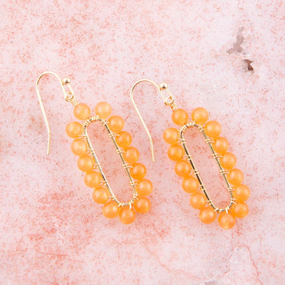 Orange Apricot Jade Endless Golden Loop Earrings Barse Jewelry