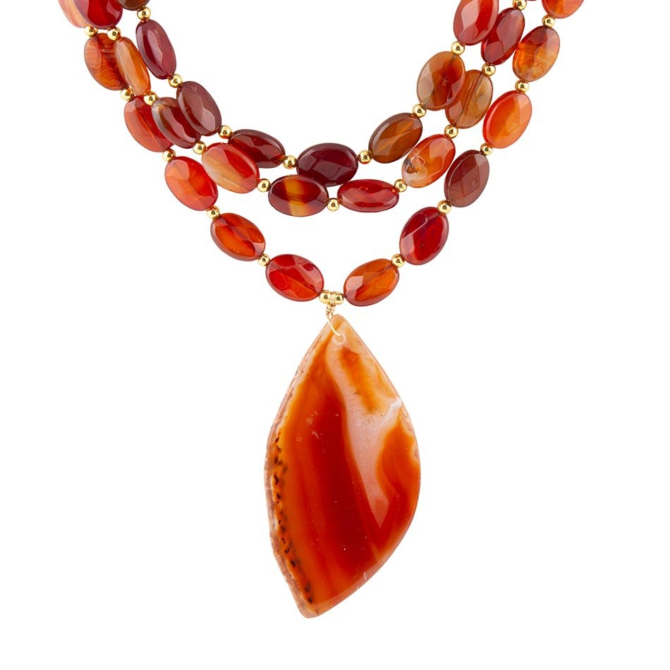 Orange Carnelian Statement Golden Necklace Barse Jewelry