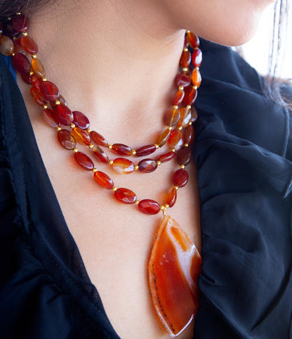 Orange Carnelian Statement Golden Necklace Barse Jewelry