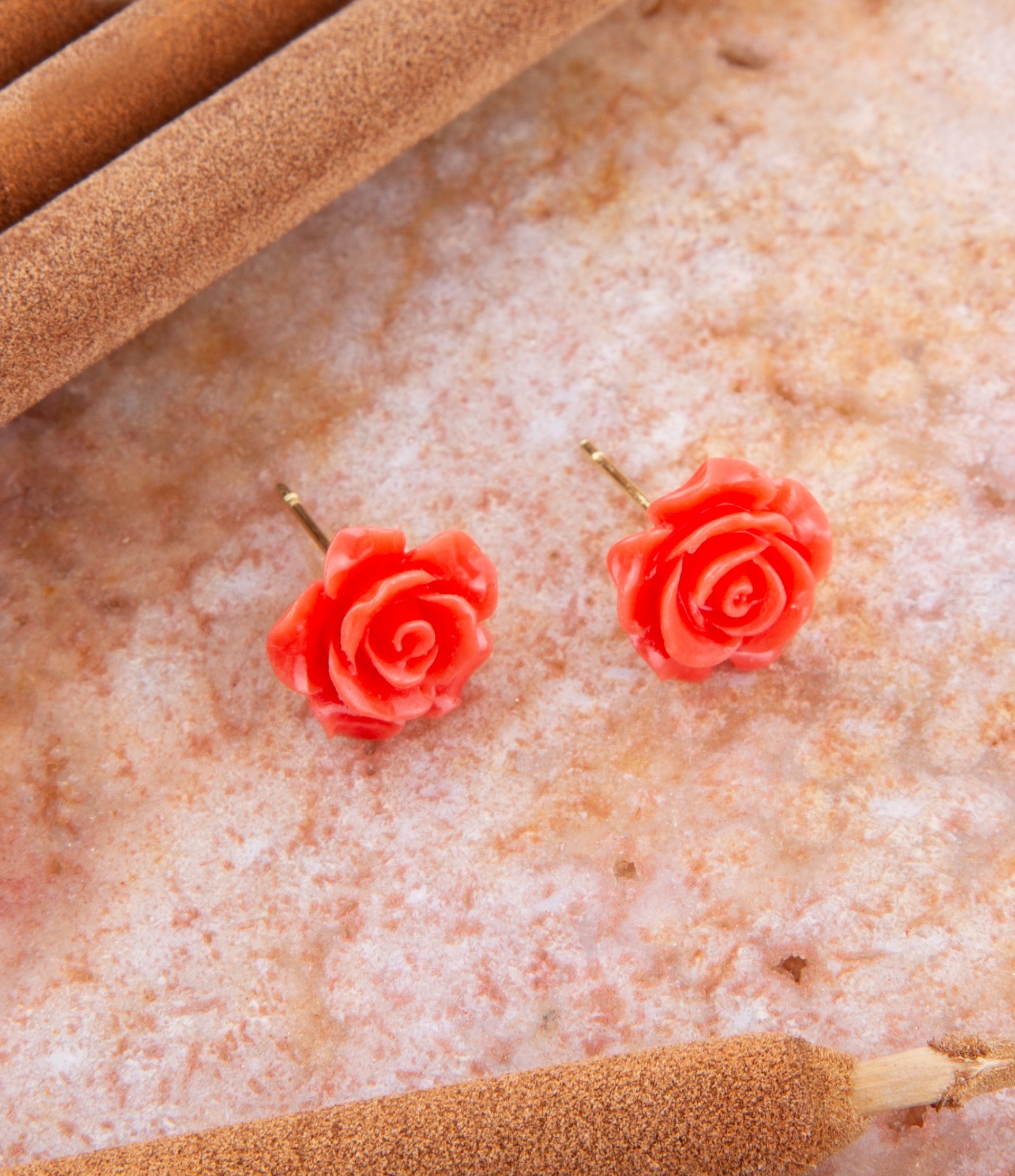 Orange Coral Rose Post Stud Earrings Barse Jewelry