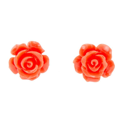 Orange Coral Rose Post Stud Earrings Barse Jewelry