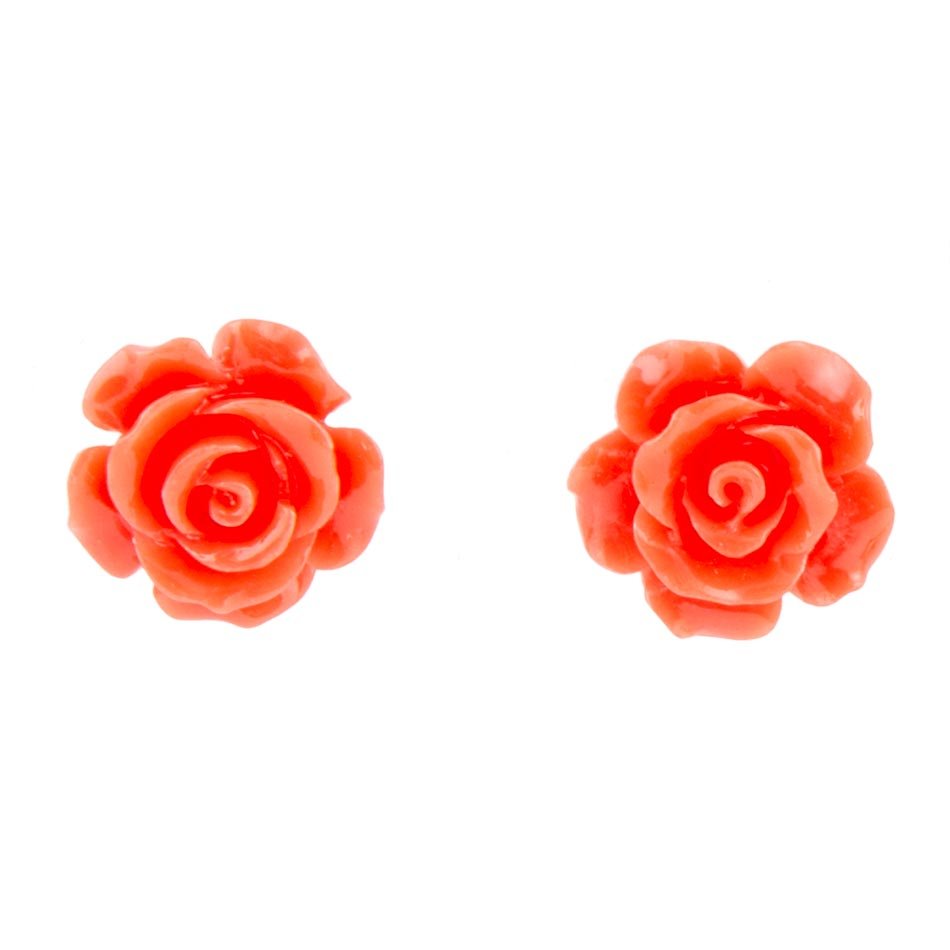 Orange Coral Rose Post Stud Earrings Barse Jewelry