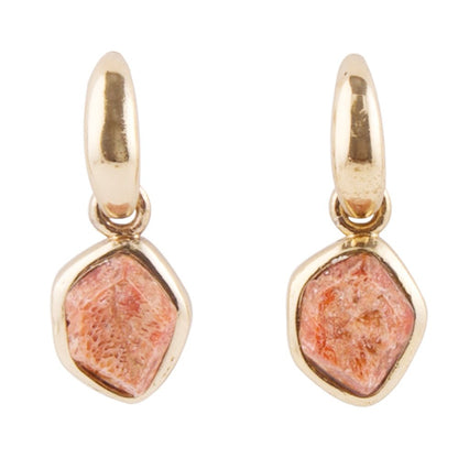 Orange Sponge Coral and Golden Half Hoop Earrings Barse Jewelry