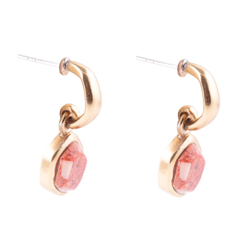 Orange Sponge Coral and Golden Half Hoop Earrings Barse Jewelry