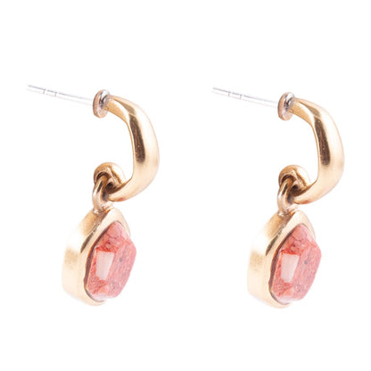 Orange Sponge Coral and Golden Half Hoop Earrings Barse Jewelry