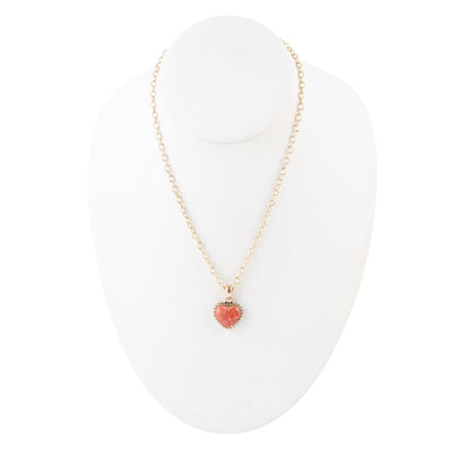 Orange Sponge Coral Heart Pendant and Golden Bronze Necklace Barse Jewelry