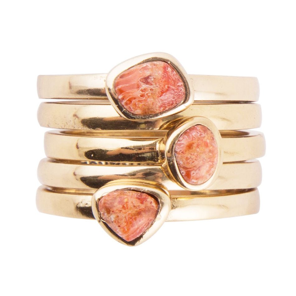 Orange Sponge Coral Golden Stacking Ring Set Barse Jewelry