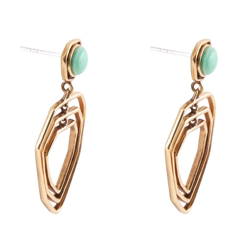 Organic Green Chrysoprase and Golden Bronze Drop Earrings Barse Jewelry