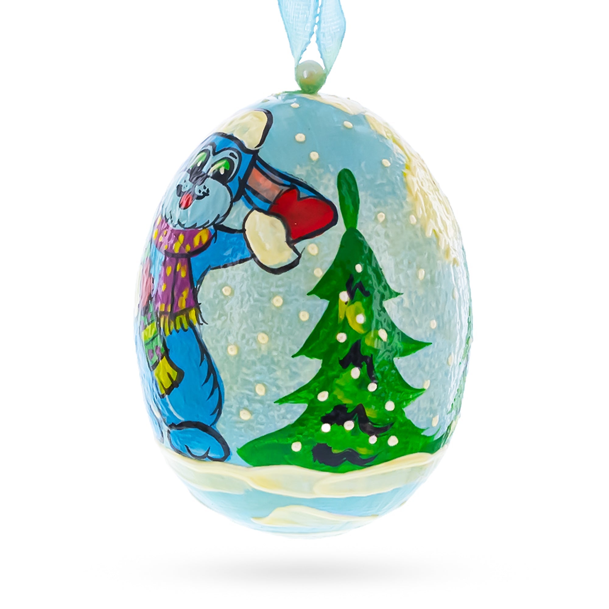 Bunny with Present Wooden Christmas Ornament BestPysanky
