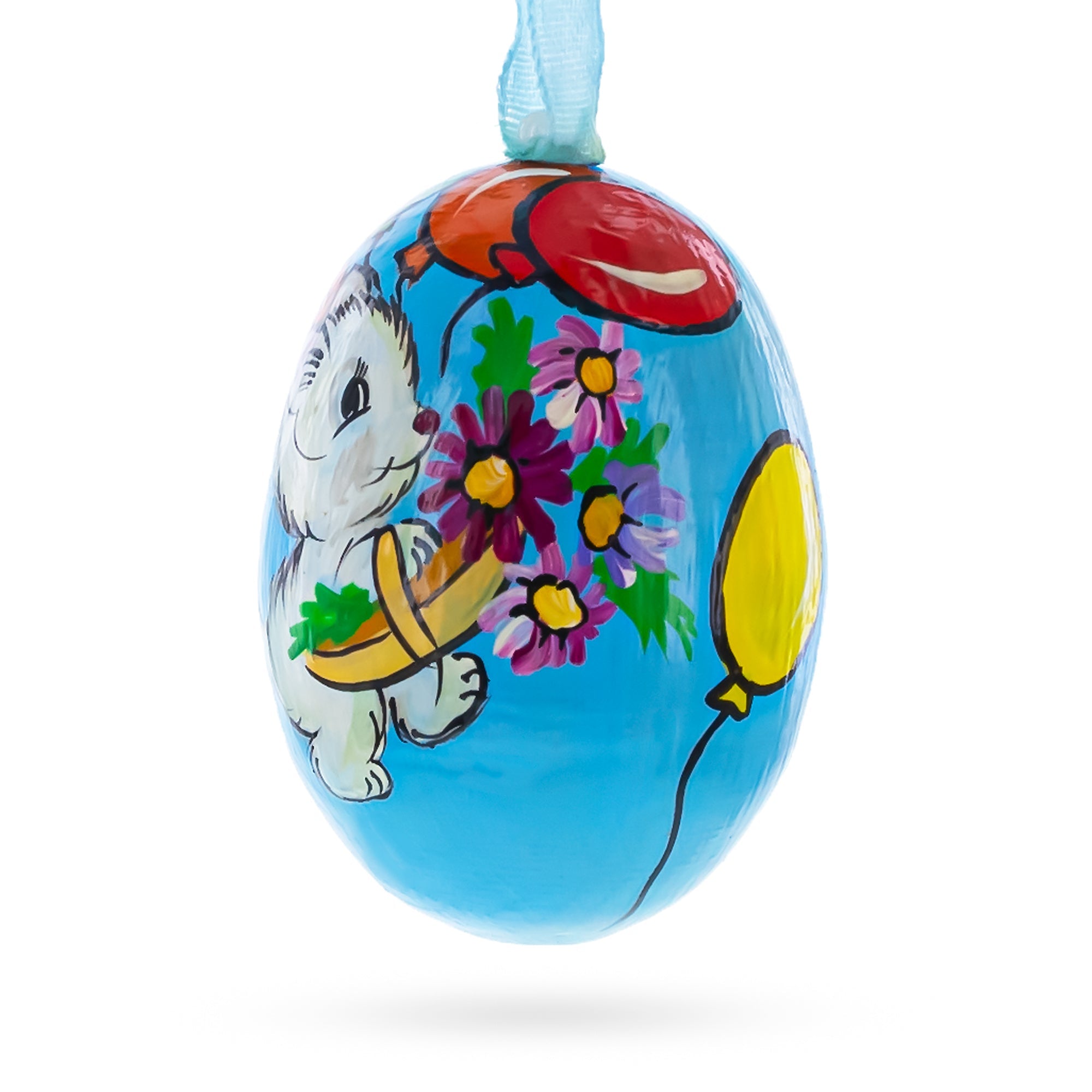 Cat with Balloon and Flowers Wooden Christmas Ornament 3 Inches BestPysanky