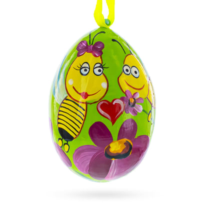 Two Bees and Heart by Flower Wooden Christmas Ornament 3 Inches BestPysanky
