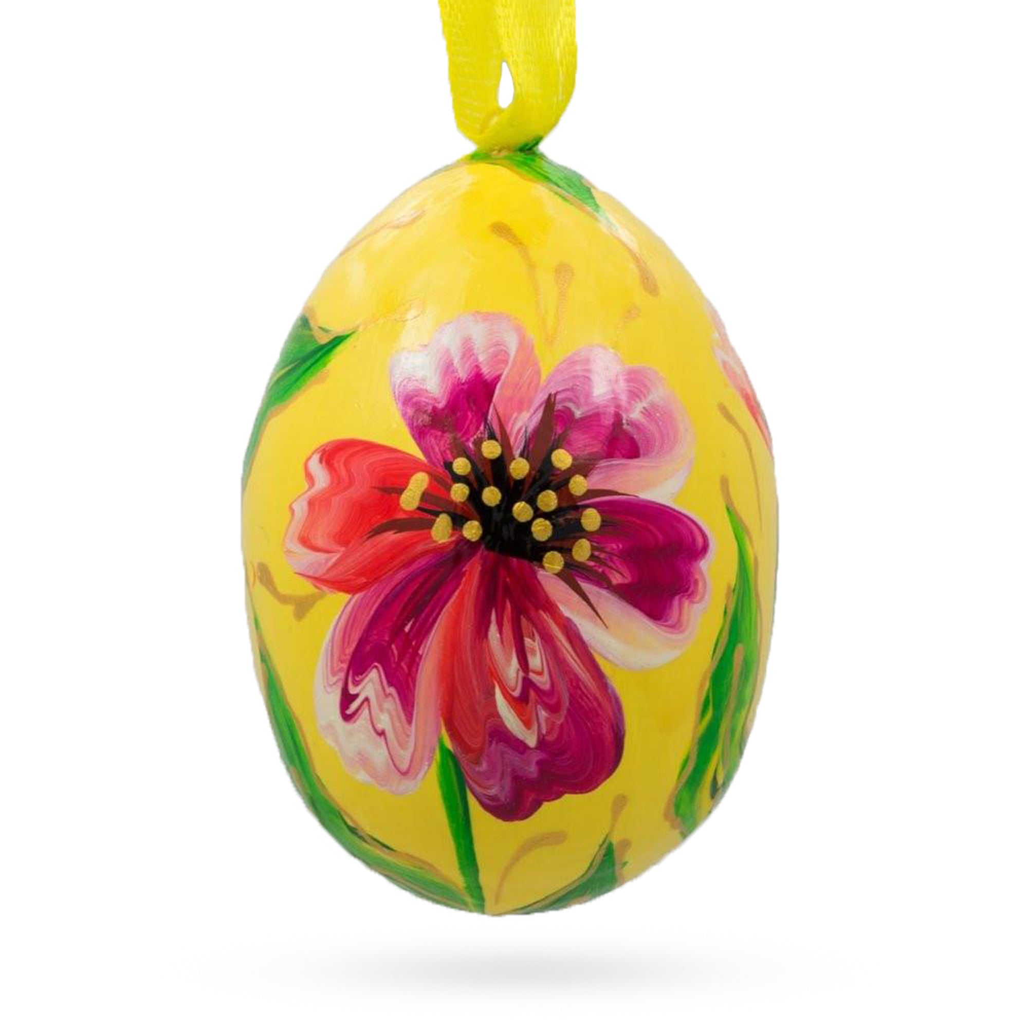 Pink and Purple Flower Wooden Egg Easter Ornament 3 Inches BestPysanky