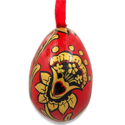 Khokhloma Golden Flowers Wooden Egg Easter Ornament 3 Inches BestPysanky