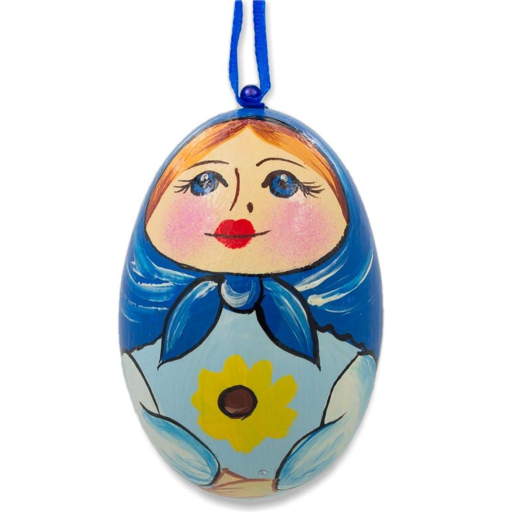 Nesting Doll  Blue Scarf Wooden Egg Ornament 3 Inches BestPysanky