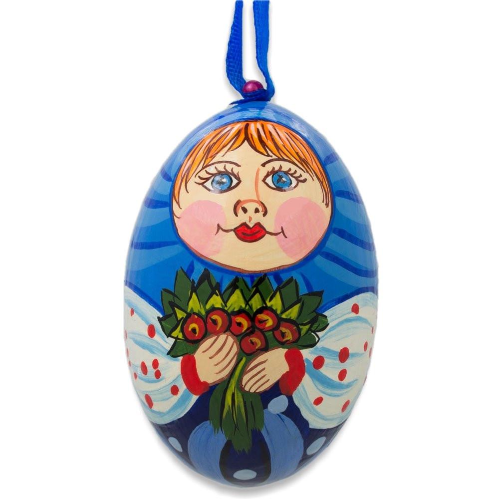 Doll with Flower Bouquet Wooden Egg Ornament 3 Inches BestPysanky