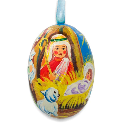 Wiseman, Lamb and Jesus Nativity Scene Wooden Christmas Ornament 3 Inches BestPysanky
