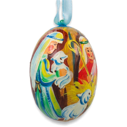 Wiseman, Lamb and Jesus Nativity Scene Wooden Christmas Ornament 3 Inches BestPysanky