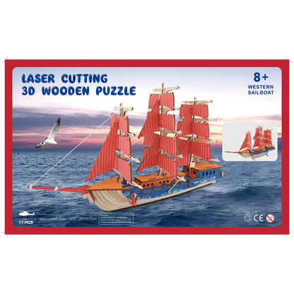 Sailing Ship Model Kit - Wooden Laser-Cut 3D Puzzle (77 Pcs) BestPysanky