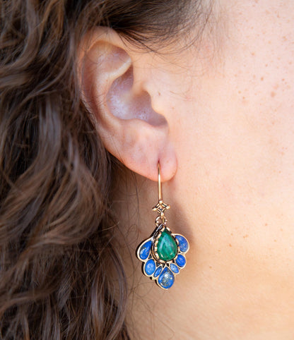 Peacock Blue Lapis Golden Drop Earrings Barse Jewelry
