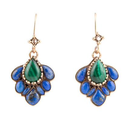 Peacock Blue Lapis Golden Drop Earrings Barse Jewelry