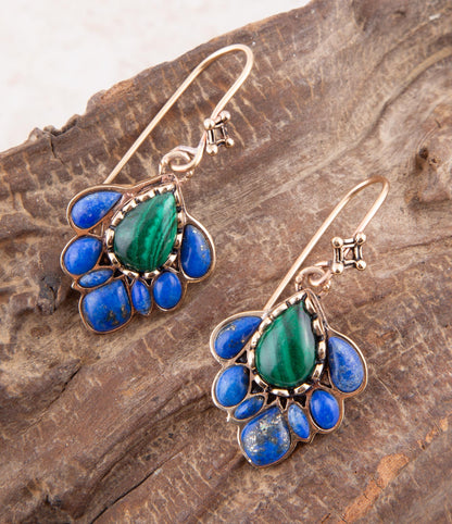 Peacock Blue Lapis Golden Drop Earrings Barse Jewelry