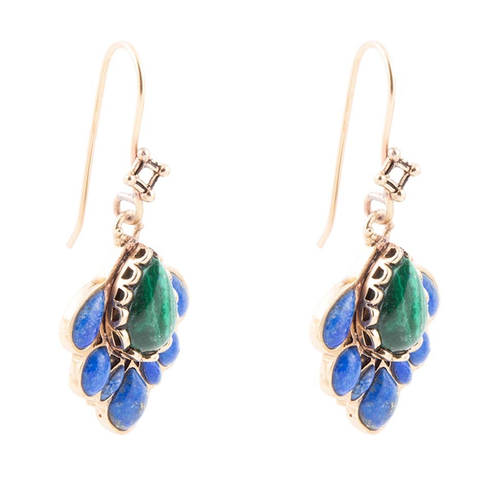 Peacock Blue Lapis Golden Drop Earrings Barse Jewelry