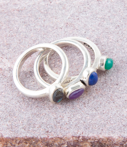 Peacock Colorful Multi-Stone and Sterling Silver Ring Set Barse Jewelry
