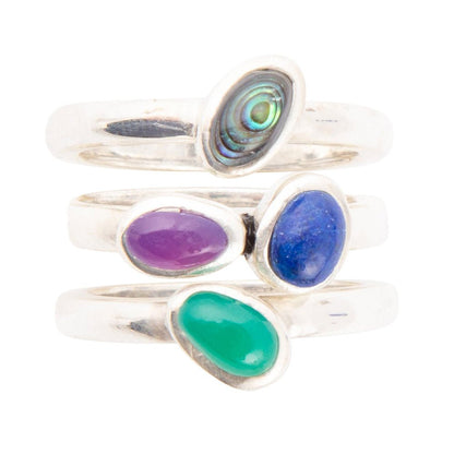 Peacock Colorful Multi-Stone and Sterling Silver Ring Set Barse Jewelry