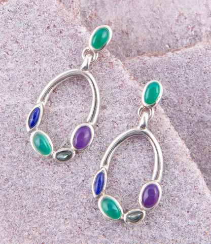 Peacock Multi-Stone Sterling Silver Earrings Barse Jewelry