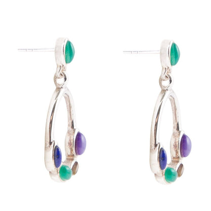 Peacock Multi-Stone Sterling Silver Earrings Barse Jewelry