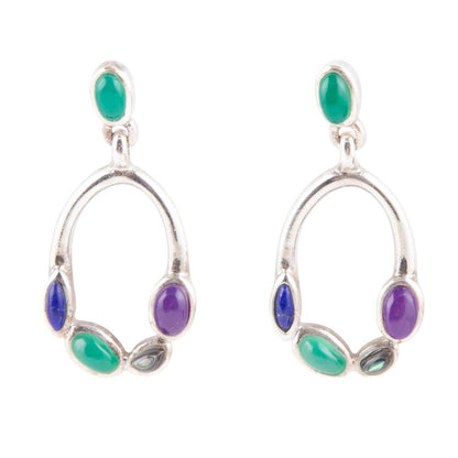 Peacock Multi-Stone Sterling Silver Earrings Barse Jewelry