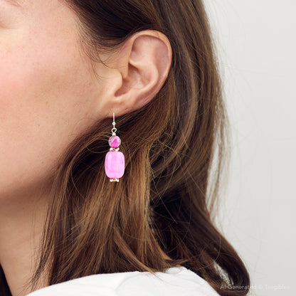 Peony Fuchsia Pink Agate Golden Drop Earrings Barse Jewelry