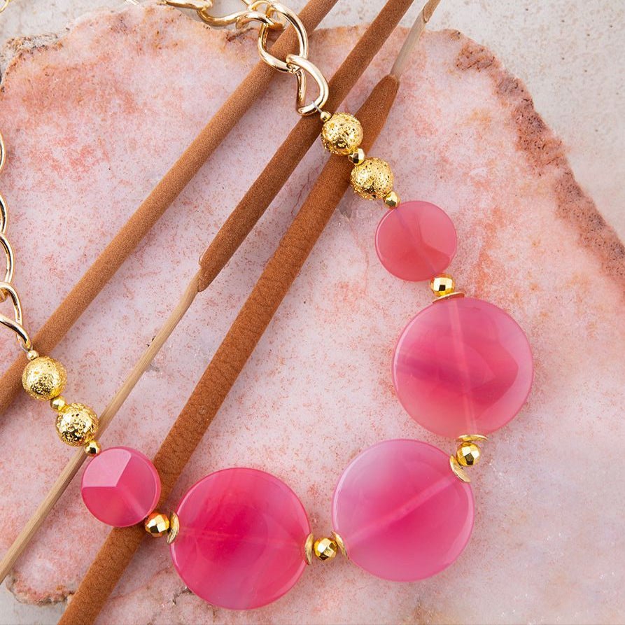 Peony Fuchsia Pink Agate Statement Necklace Barse Jewelry