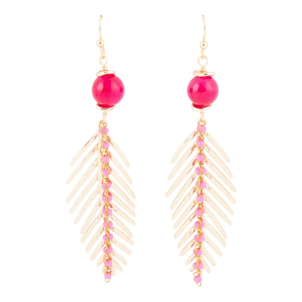 Peony Fuchsia Pink Jade Feather Drop Earrings Barse Jewelry