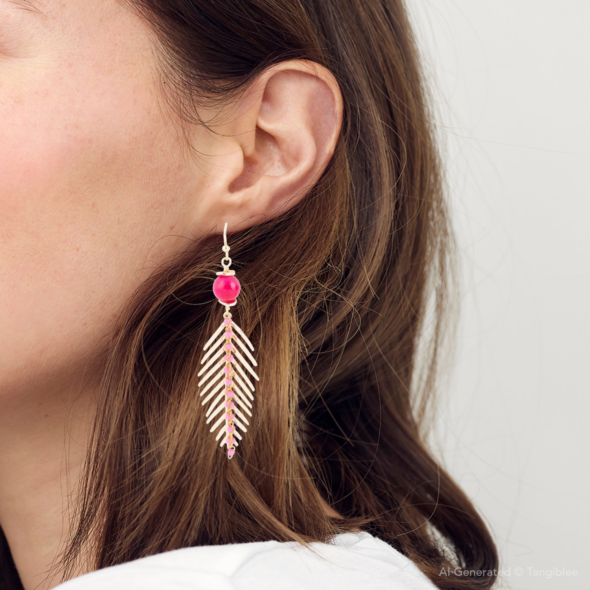 Peony Fuchsia Pink Jade Feather Drop Earrings Barse Jewelry