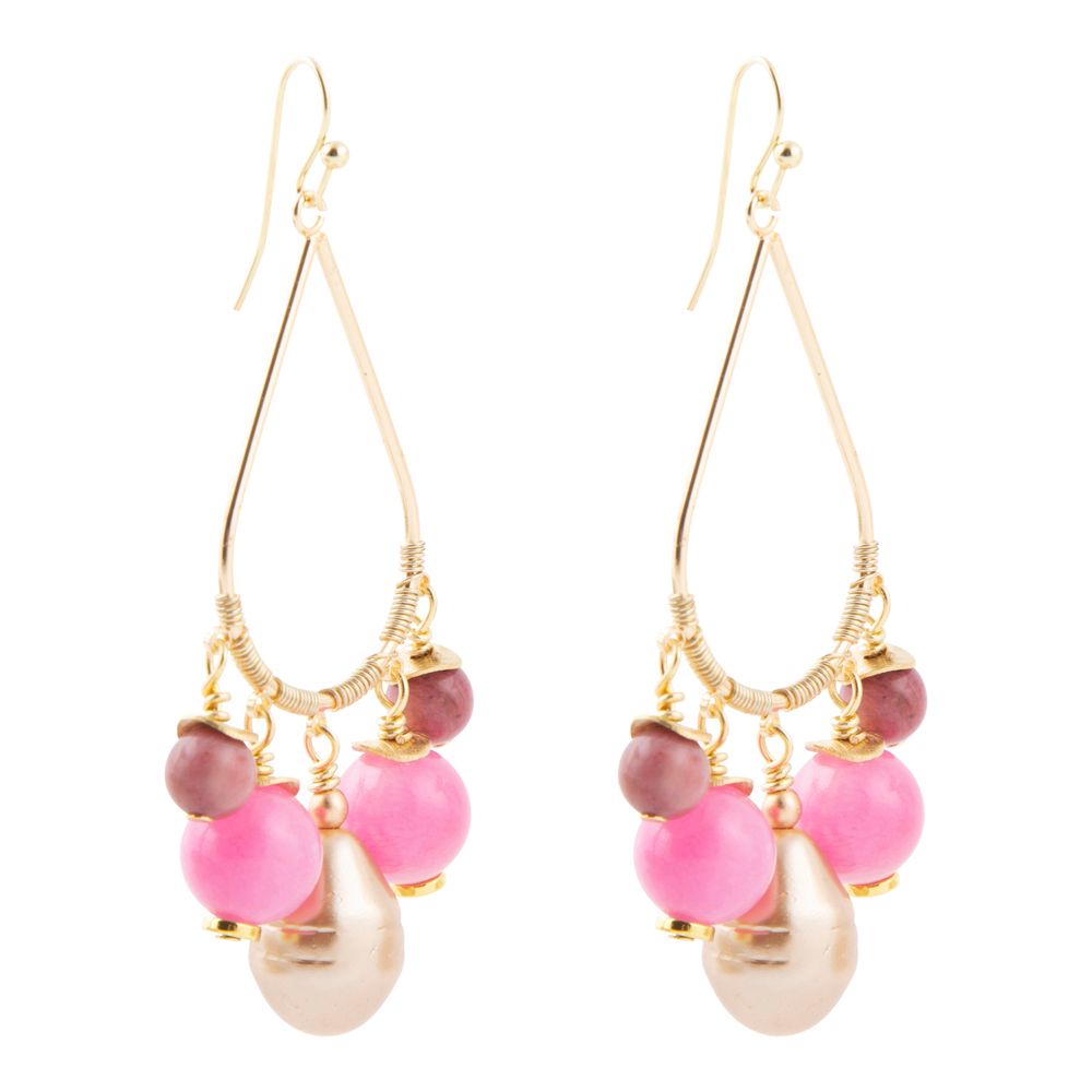 Peony Fuchsia Pink Jade Golden Drop Earrings Barse Jewelry