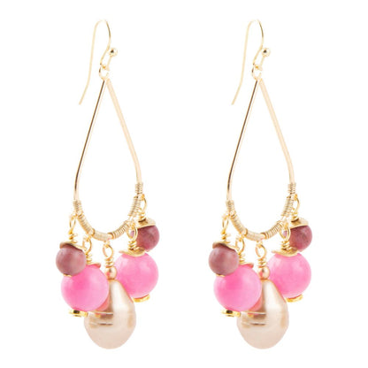 Peony Fuchsia Pink Jade Golden Drop Earrings Barse Jewelry