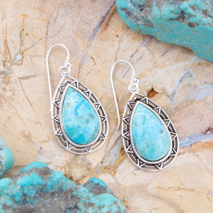 Perfect Blue Turquoise Sterling Silver Drop Earrings Barse Jewelry