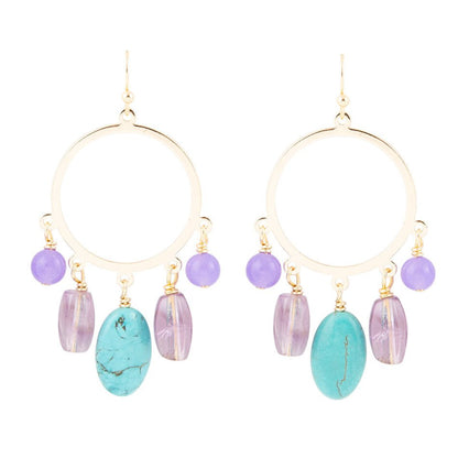 Purple Periwinkle Amethyst and Blue Magnesite Golden Chandelier Earrings Barse Jewelry