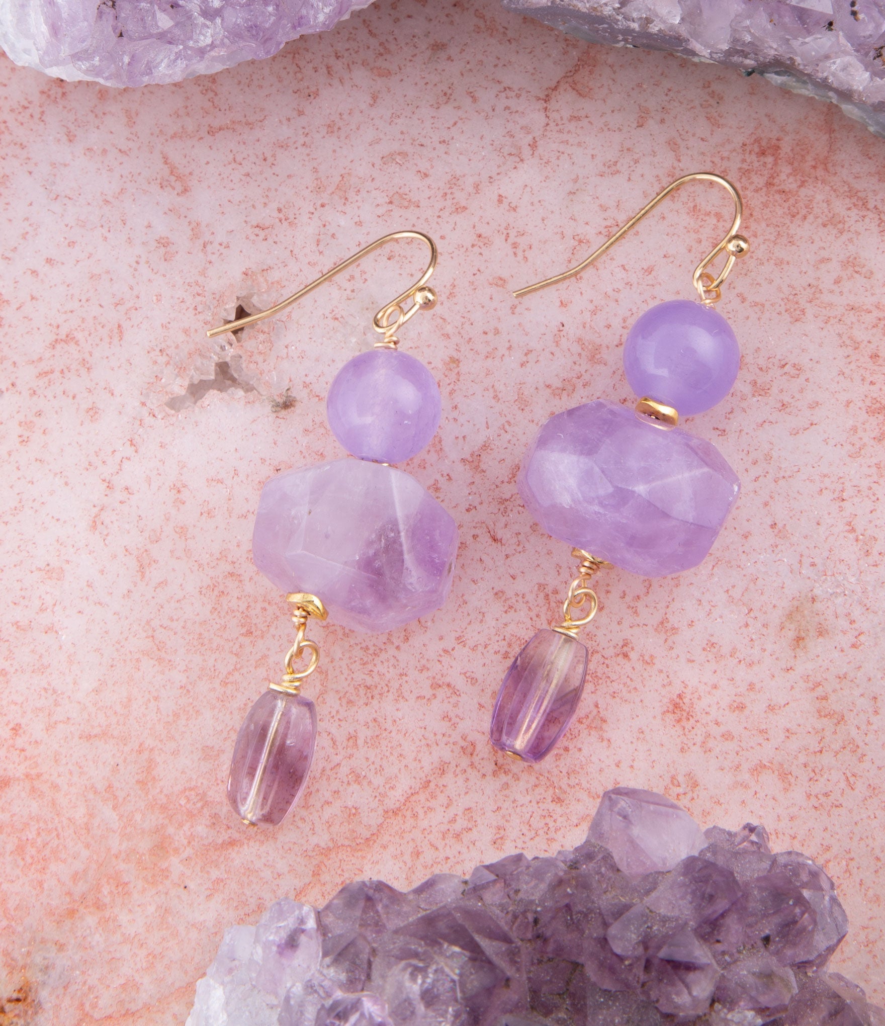 Purple Periwinkle Amethyst Golden Drop Earrings Barse Jewelry