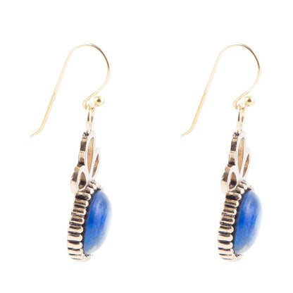 Petals of Blue Lapis Drop Golden Earrings Barse Jewelry