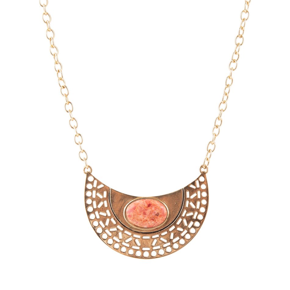 Pharoah Orange Sponge Coral Pendant and Golden Bronze Necklace Barse Jewelry