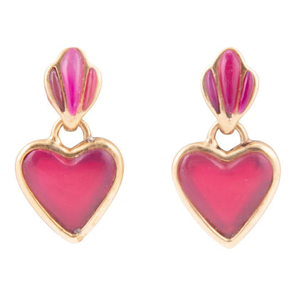 Pink Agate Heart Drop Golden Earrings Barse Jewelry