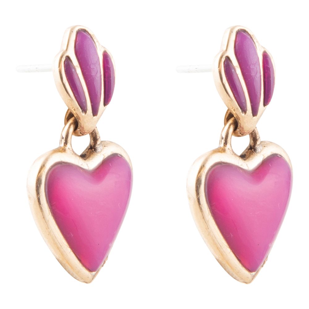 Pink Agate Heart Drop Golden Earrings Barse Jewelry