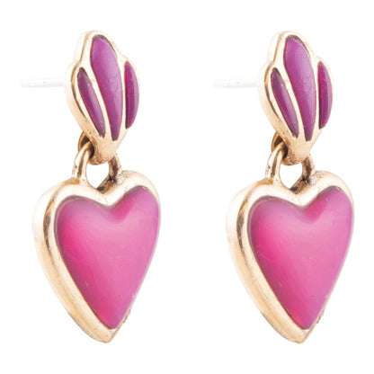 Pink Agate Heart Drop Golden Earrings Barse Jewelry