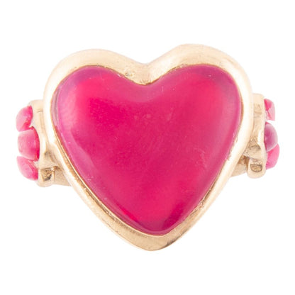 Pink Agate Heart Golden Statement Ring Barse Jewelry