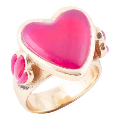 Pink Agate Heart Golden Statement Ring Barse Jewelry
